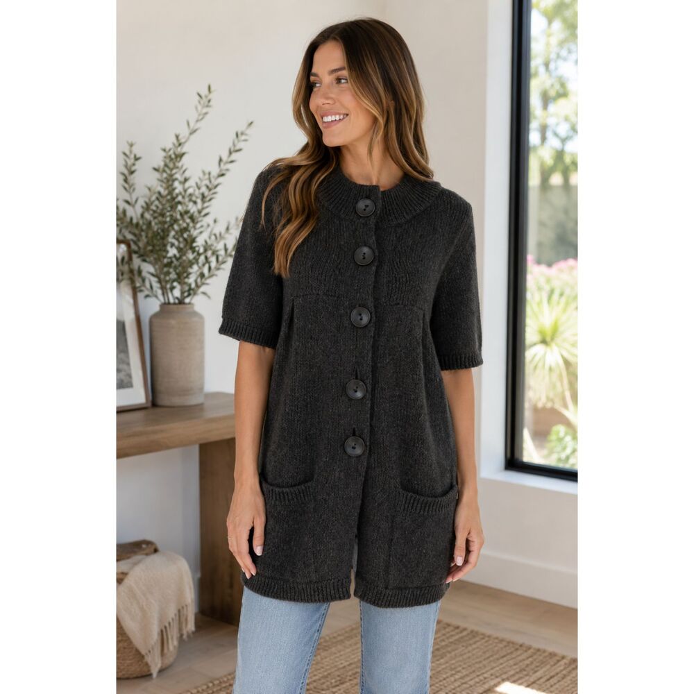Vince Wool Blend 1/2 Sleeve Chunky Button Front Long Cardigan Gray Women's XS